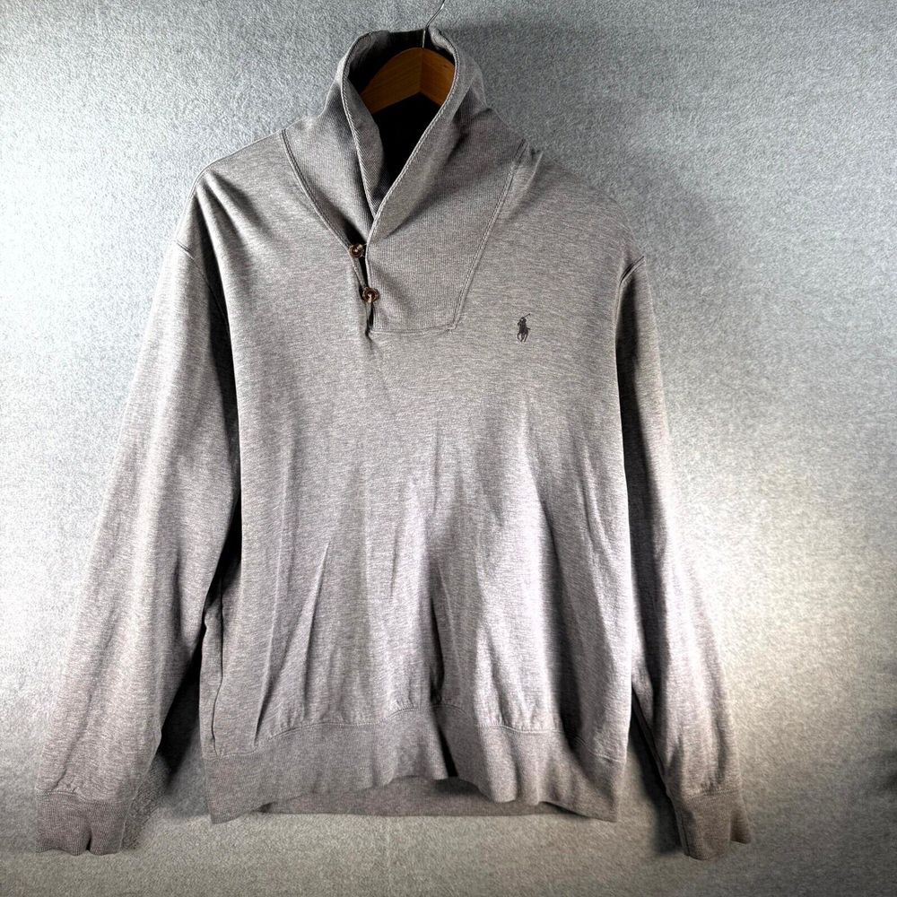 Polo‎ Ralph Lauren Luxury Jersey Men's Large Gray Heather Shawl-Collar Pullover